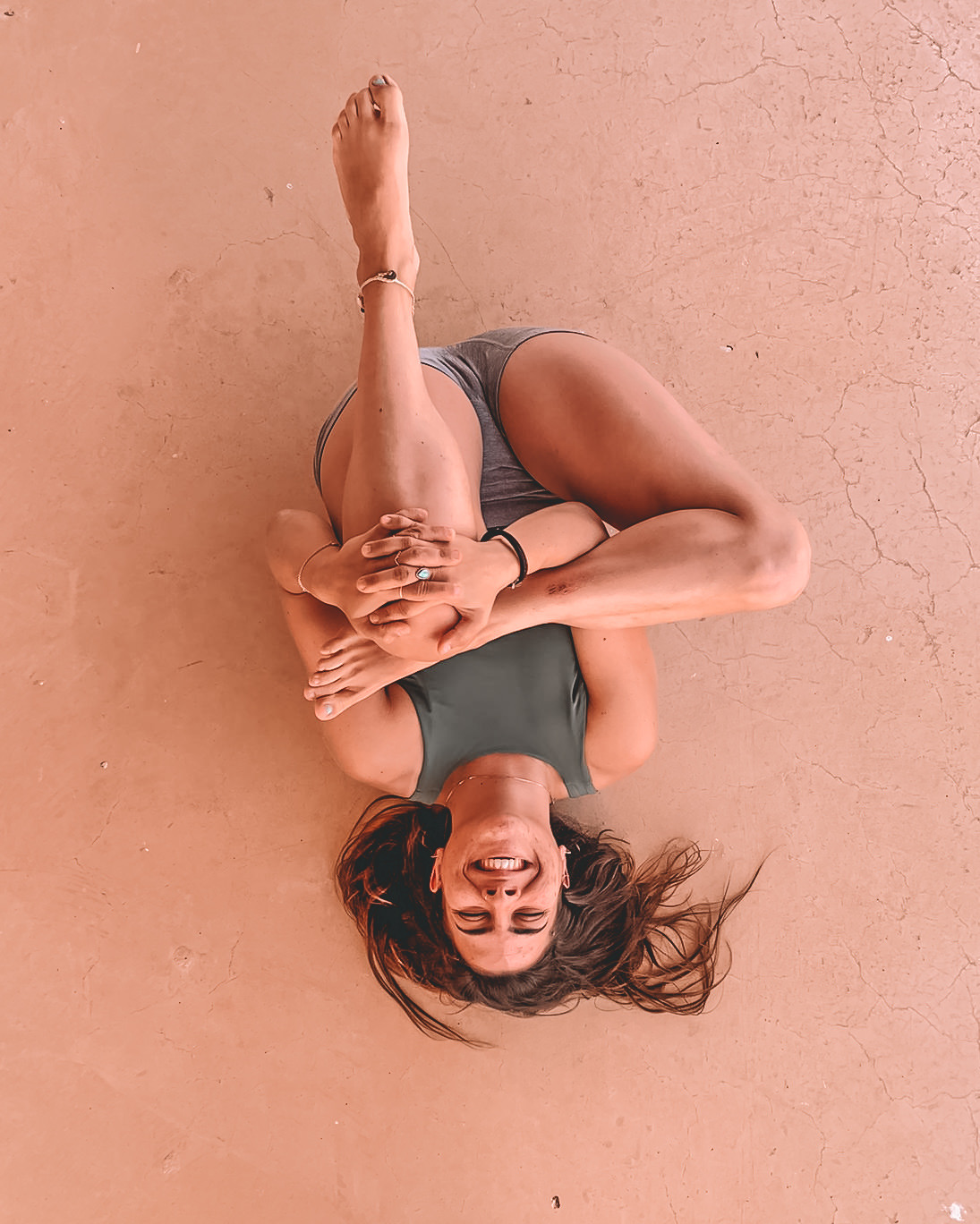 Michal resting in a seated twist, viewed from above